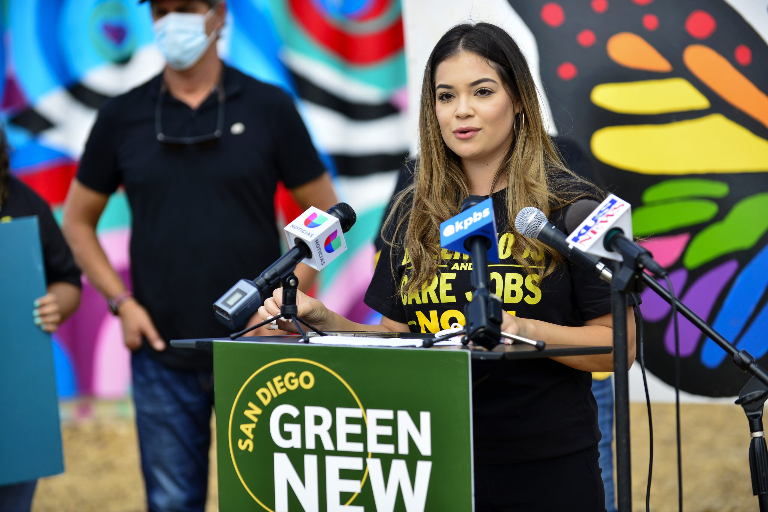 San Diego Green New Deal organizers speak at a public rally for GND demands